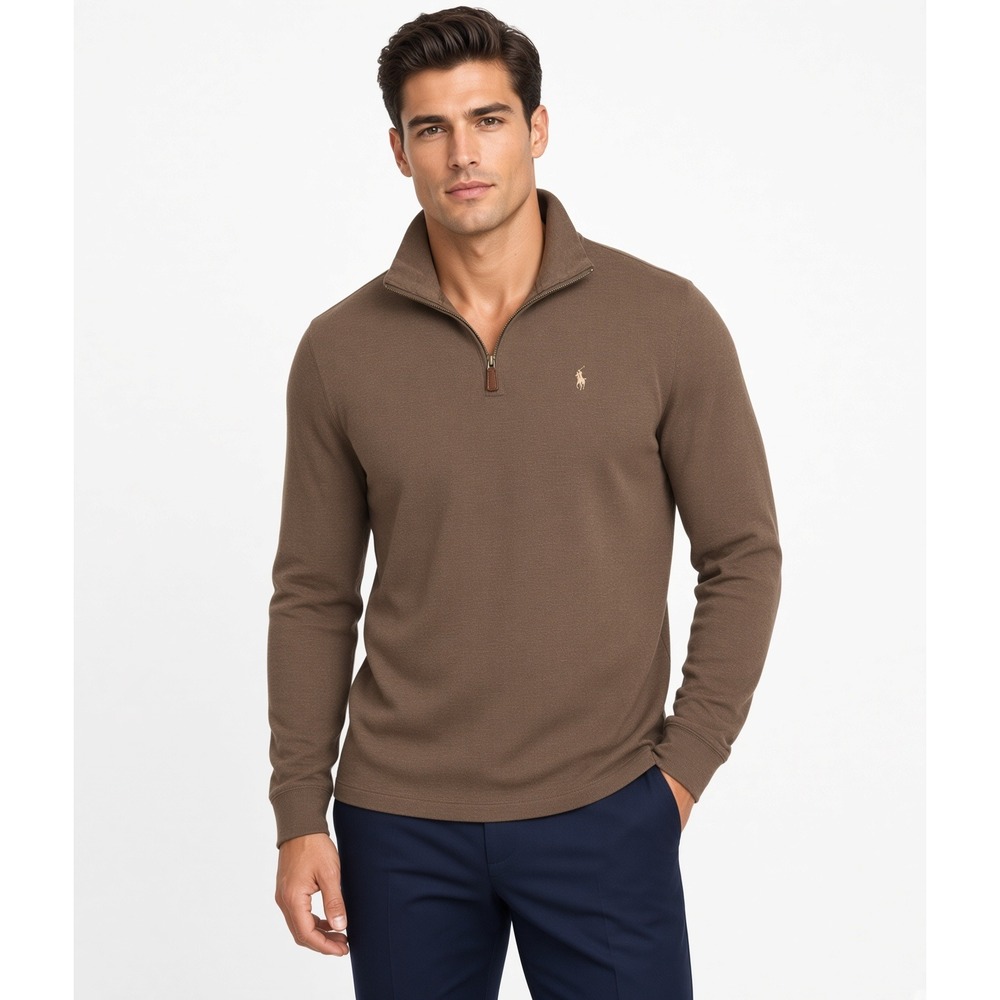 Polo Ralph Lauren Mens 1/4 Zip Sweater Nutmeg Brown XL Midweight Embroidered
